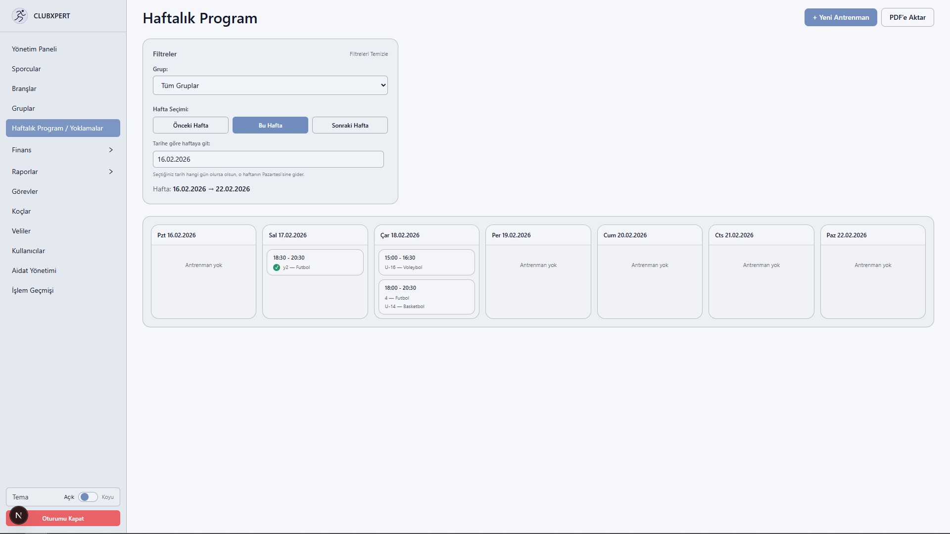 Haftalık Program & Yoklama